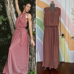 Spiritum Tulum Sanam Boho Maxi Dress Deep V Flowy Goddess Beach Cover Up OS 🧡🎀